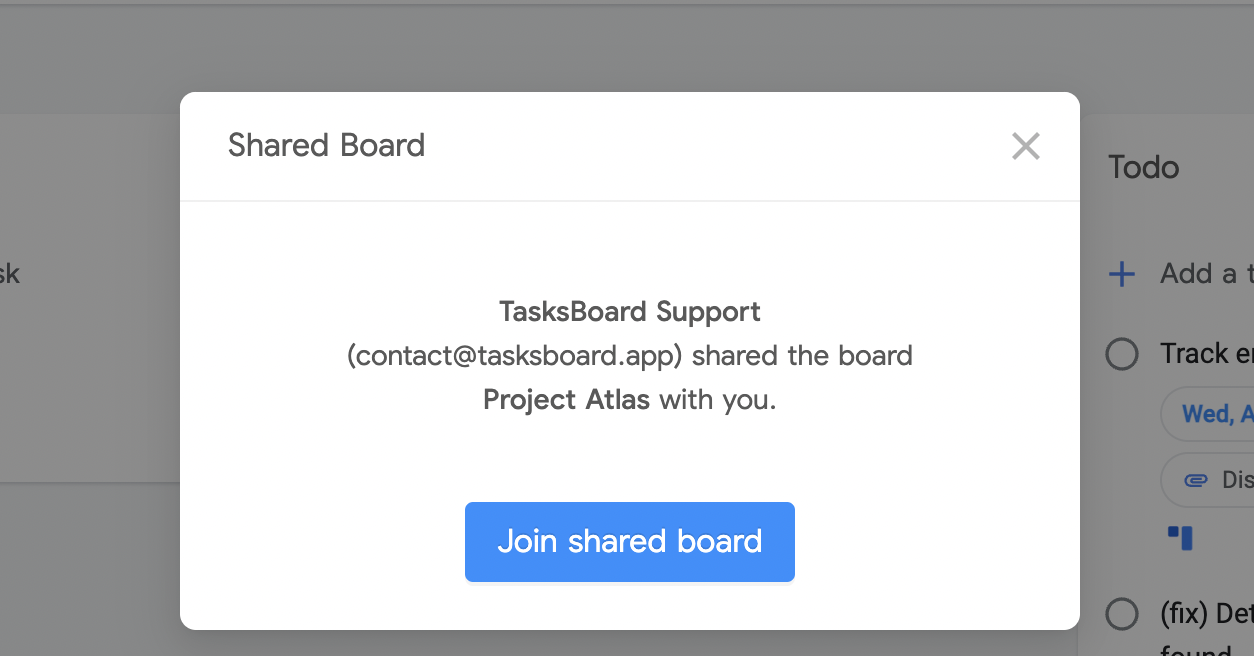 Invitation page showing the board name and an Accept button